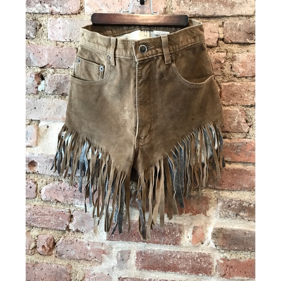 Sold Vintage Suede Frayed Fringe High Rise Shorts - Picture 4 of 5
